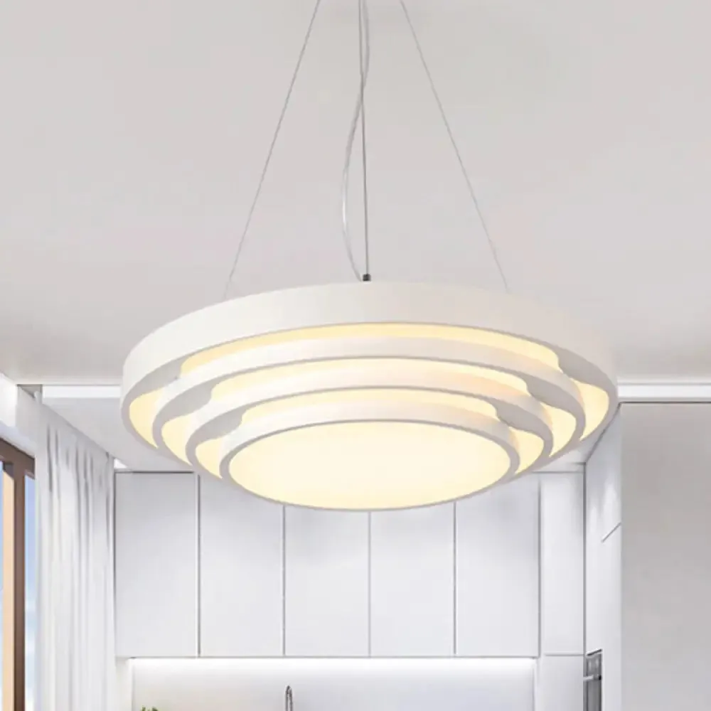 Modern Tapered Round Pendant Ceiling Light Kit - Metal LED Hanging Light in Black/White, Warm/White/Natural Light