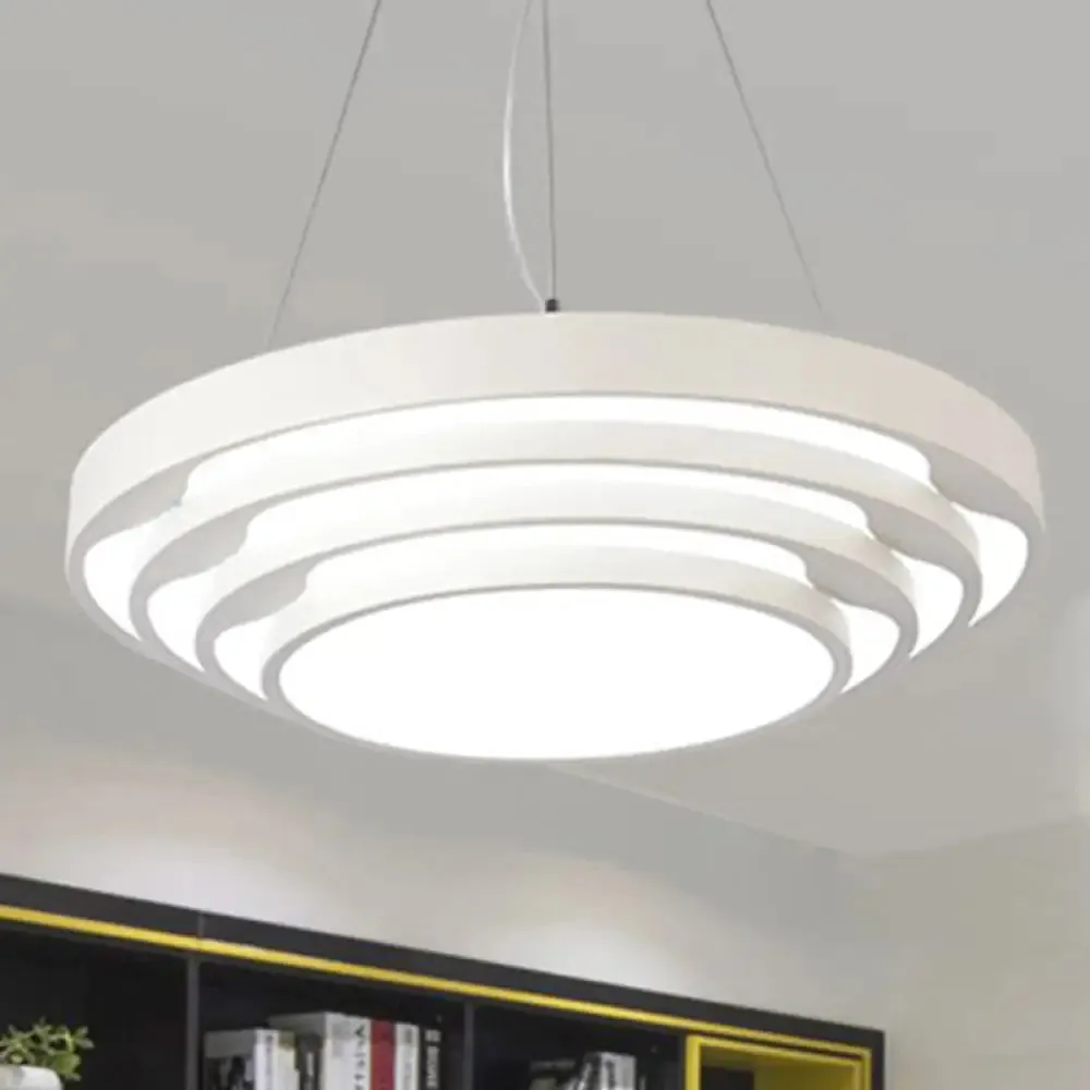 Modern Tapered Round Pendant Ceiling Light Kit - Metal LED Hanging Light in Black/White, Warm/White/Natural Light