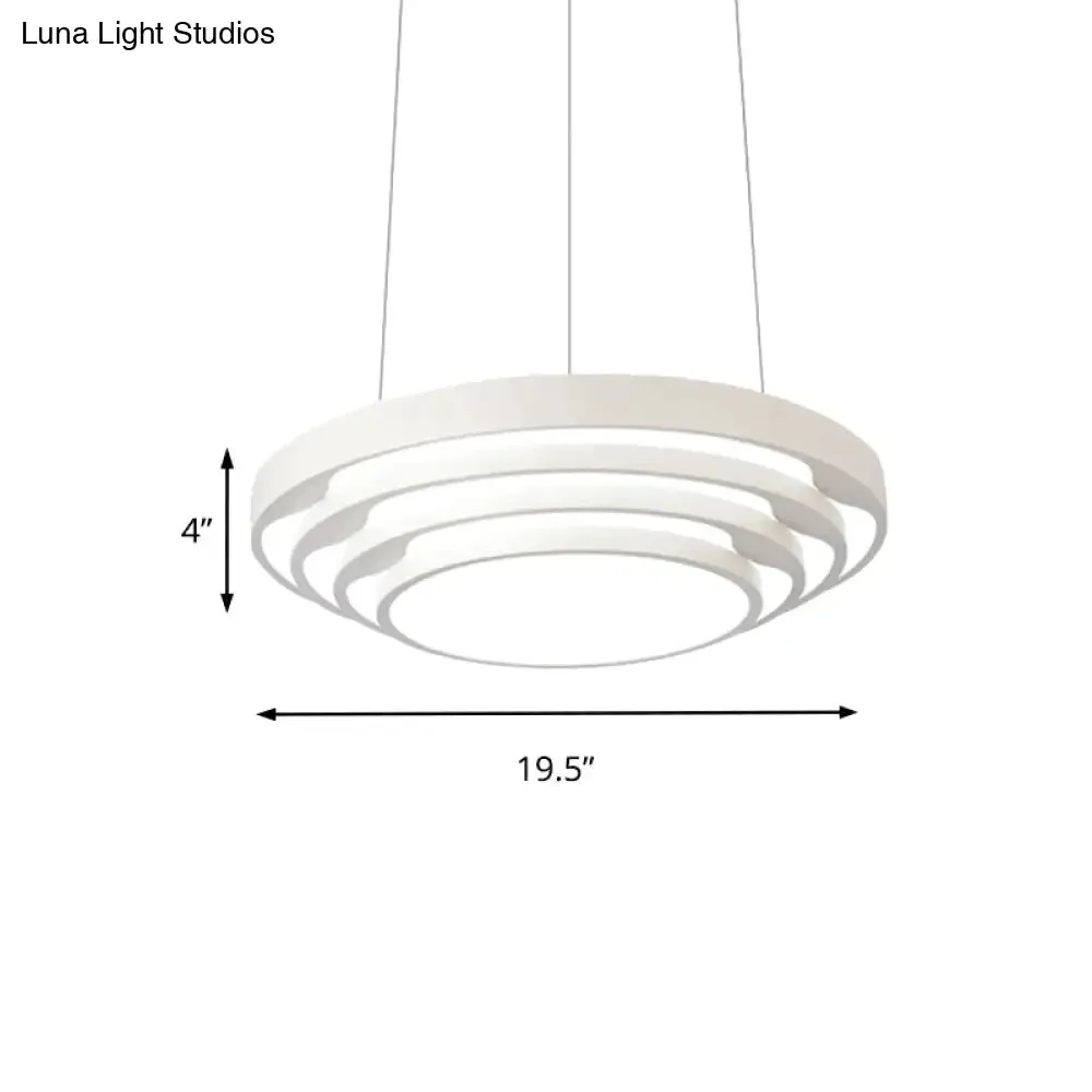 Modern Tapered Round Pendant Ceiling Light Kit - Metal LED Hanging Light in Black/White, Warm/White/Natural Light