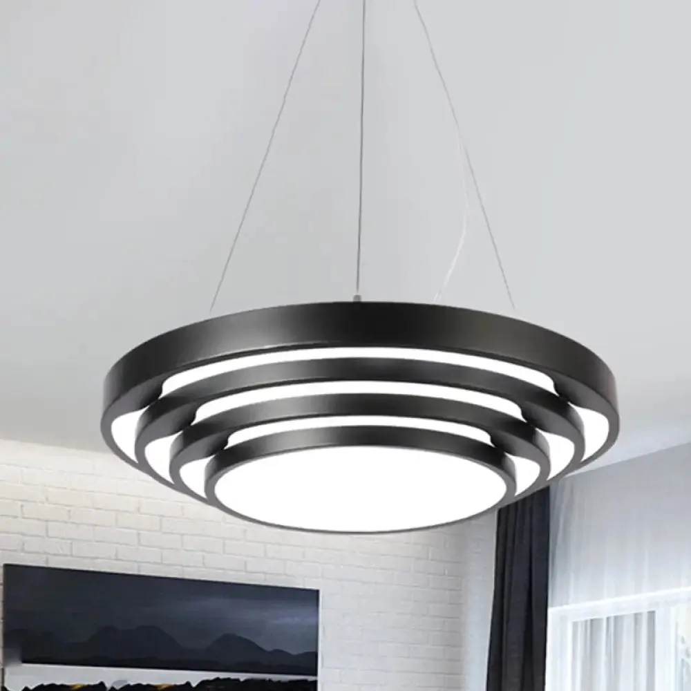 Modern Tapered Round Pendant Ceiling Light Kit - Metal LED Hanging Light in Black/White, Warm/White/Natural Light