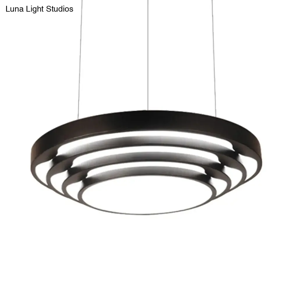 Modern Tapered Round Pendant Ceiling Light Kit - Metal LED Hanging Light in Black/White, Warm/White/Natural Light