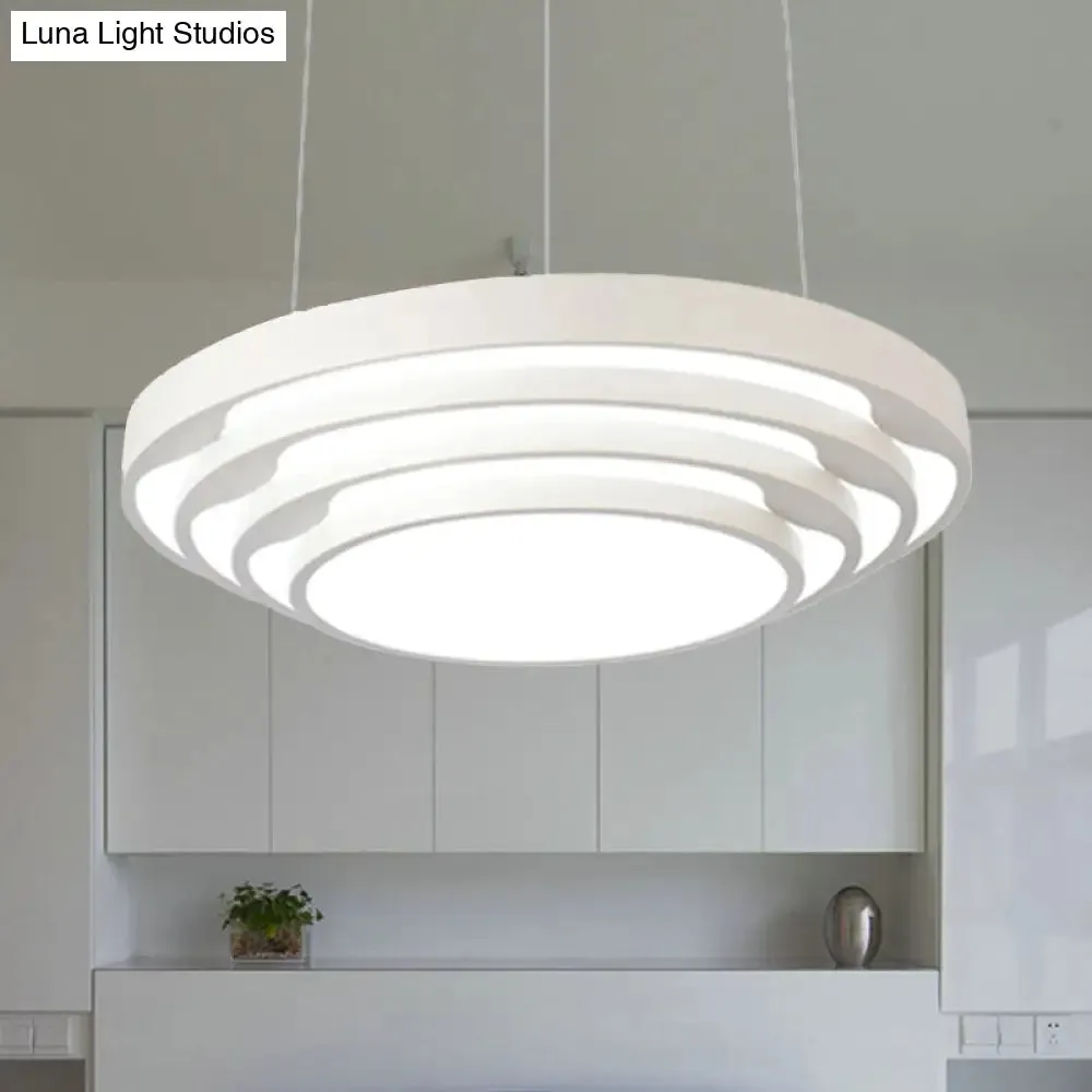 Modern Tapered Round Pendant Ceiling Light Kit - Metal LED Hanging Light in Black/White, Warm/White/Natural Light