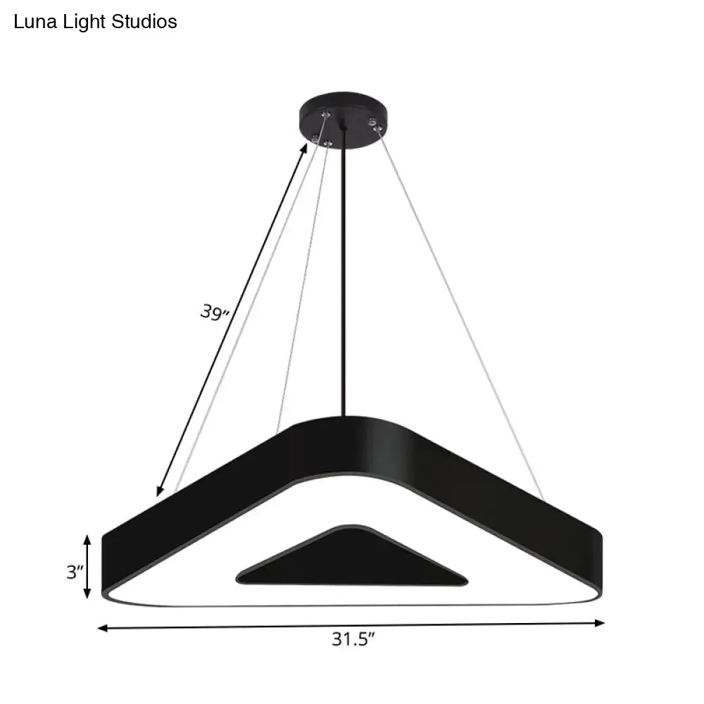 Modern Triangle Pendant Lamp - Metal LED Hanging Light for Office with White/Black Finish and Wide Sizes