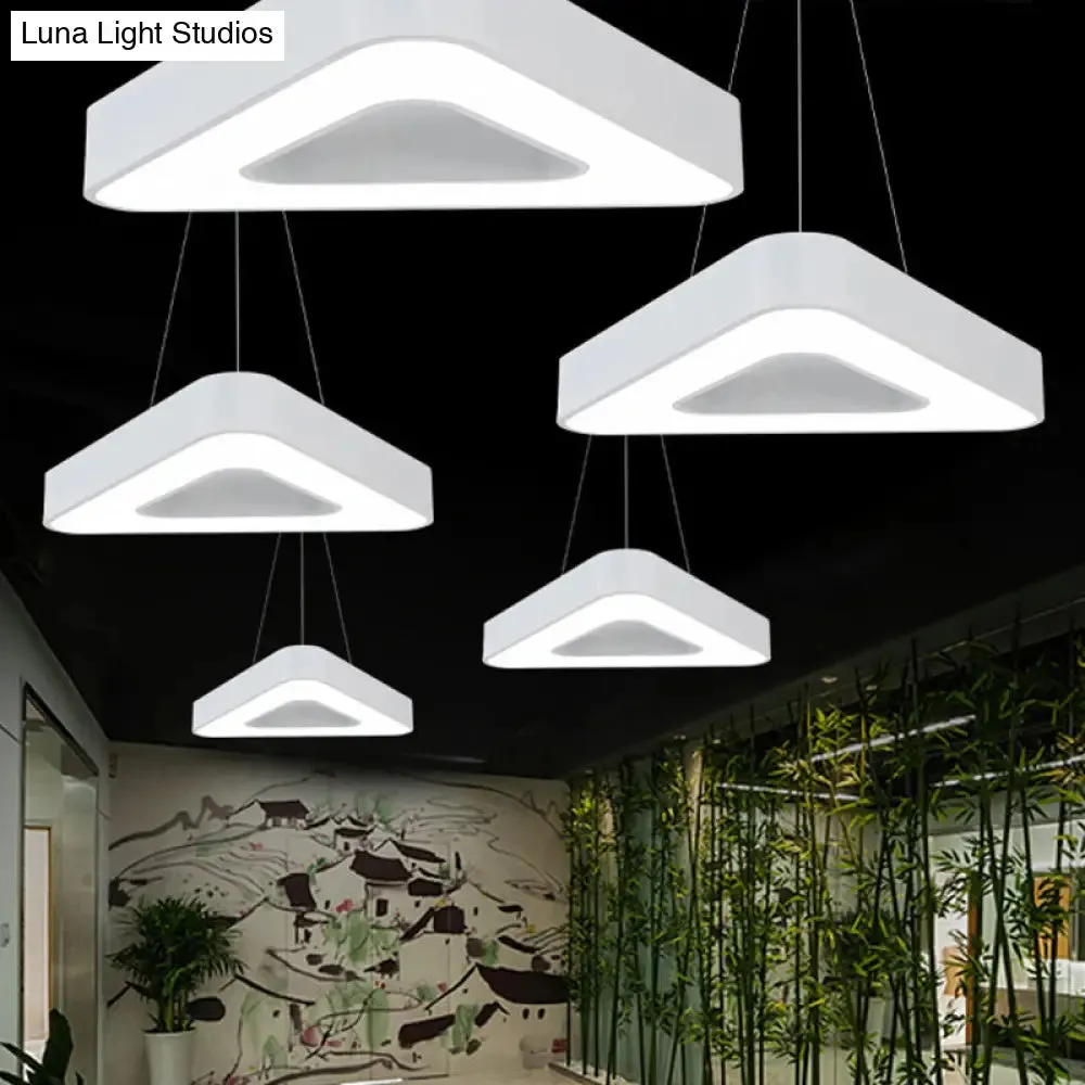 Modern Triangle Pendant Lamp - Metal LED Hanging Light for Office with White/Black Finish and Wide Sizes