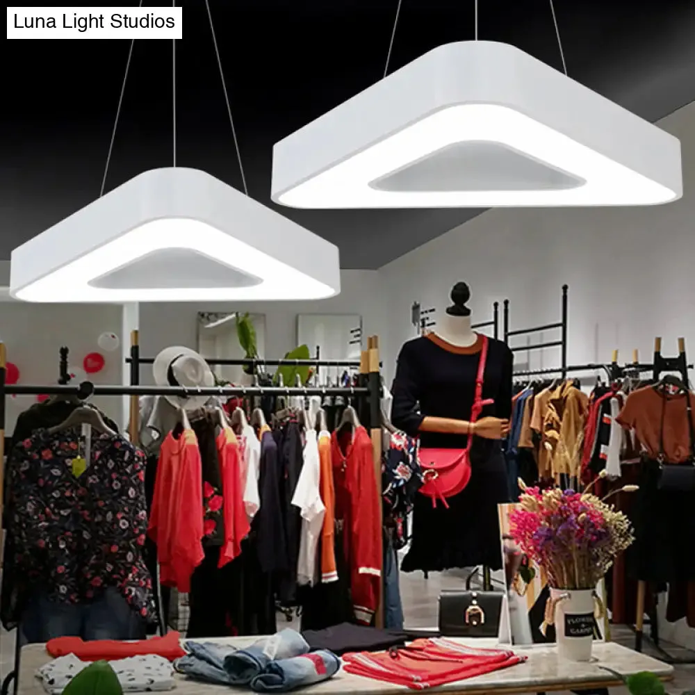 Modern Triangle Pendant Lamp - Metal LED Hanging Light for Office with White/Black Finish and Wide Sizes