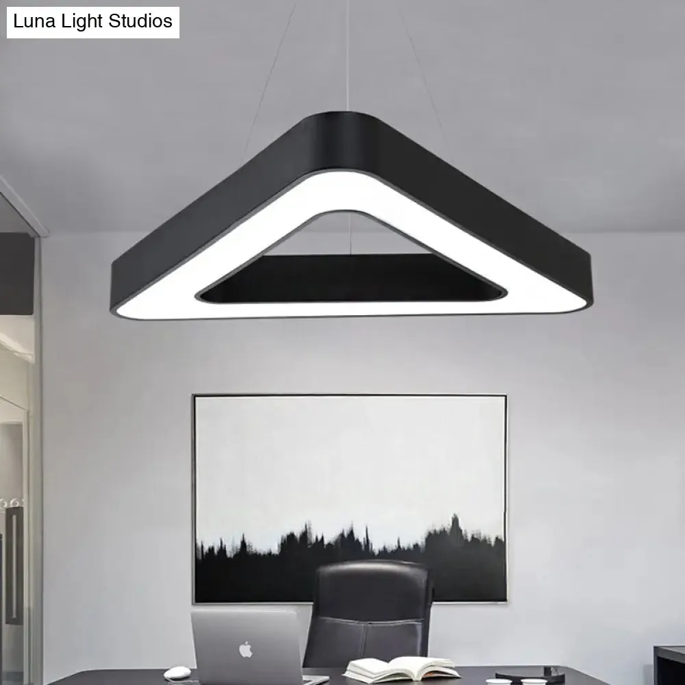 Modern Triangle Pendant Lamp - Metal LED Hanging Light for Office with White/Black Finish and Wide Sizes