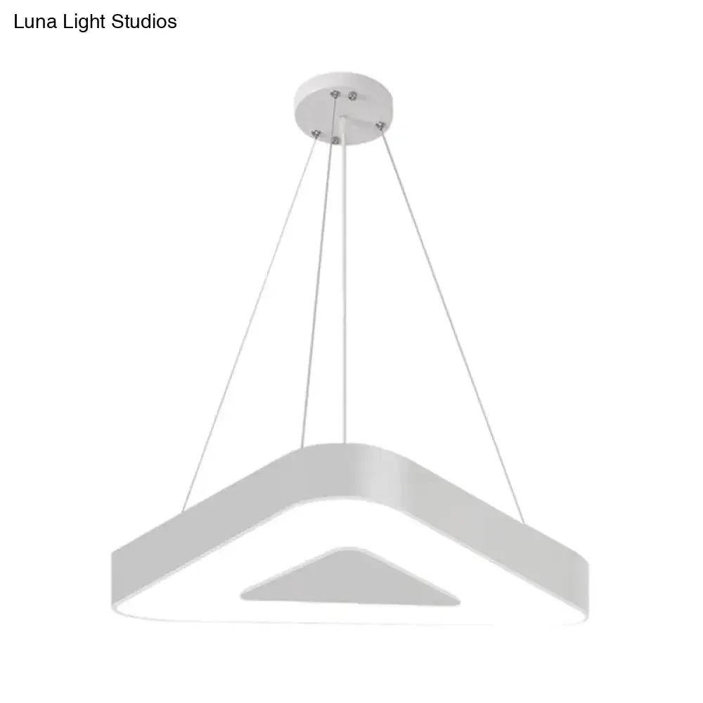 Modern Triangle Pendant Lamp - Metal LED Hanging Light for Office with White/Black Finish and Wide Sizes