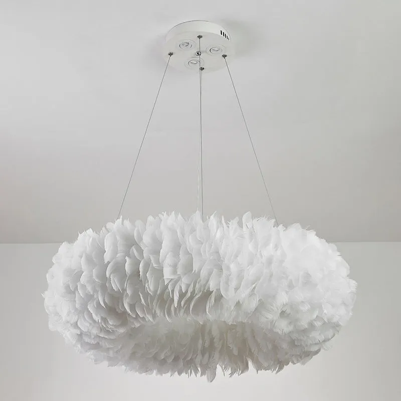 Modern White Feather Pendant Light for Bedroom with Hanging Suspension