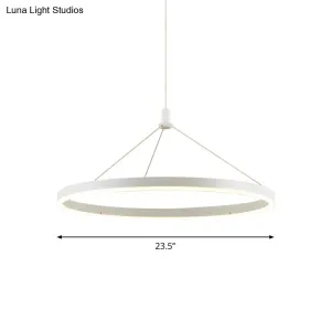 Modern White Loop Pendant Chandelier LED Acrylic Hanging Light - Adjustable Cord Grip - 12"/16"/47" Dia