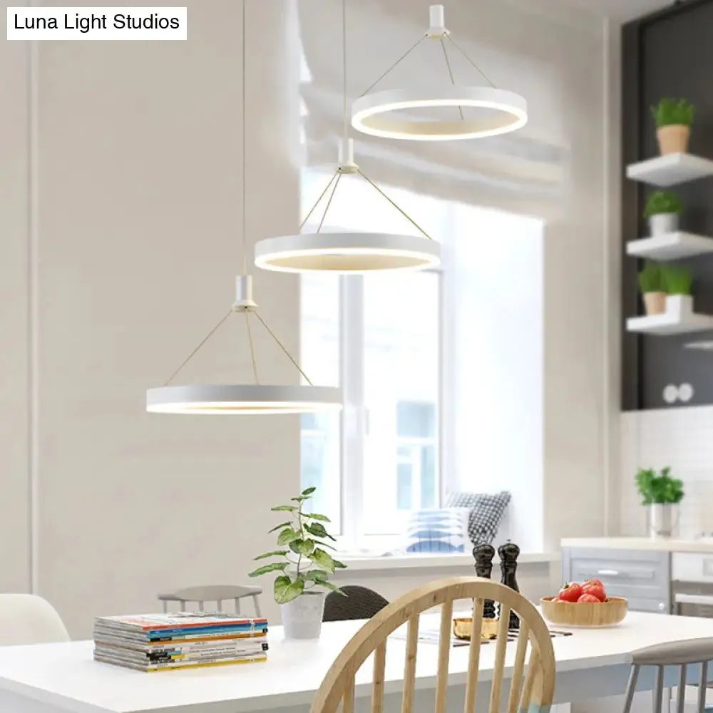 Modern White Loop Pendant Chandelier LED Acrylic Hanging Light - Adjustable Cord Grip - 12"/16"/47" Dia