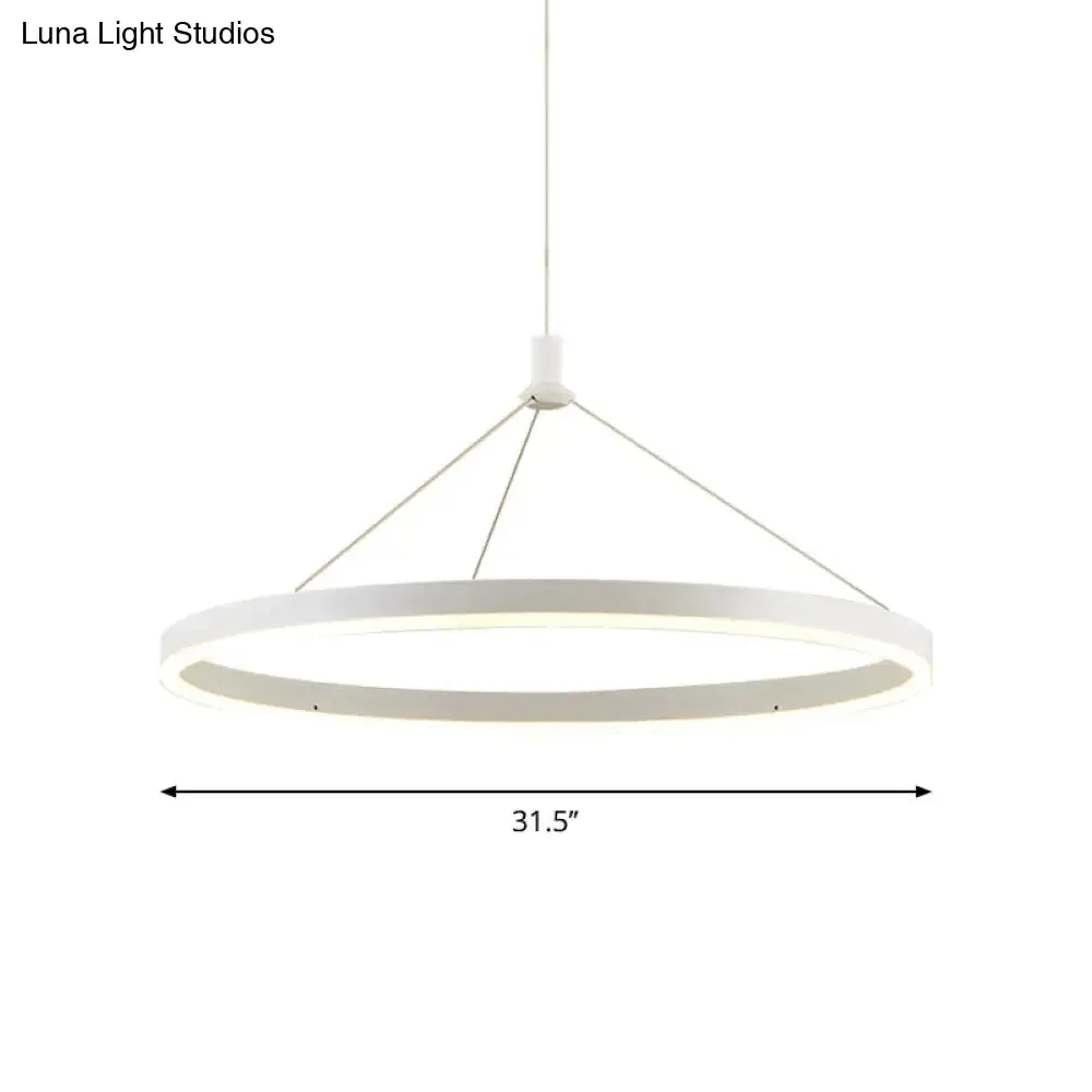 Modern White Loop Pendant Chandelier LED Acrylic Hanging Light - Adjustable Cord Grip - 12"/16"/47" Dia