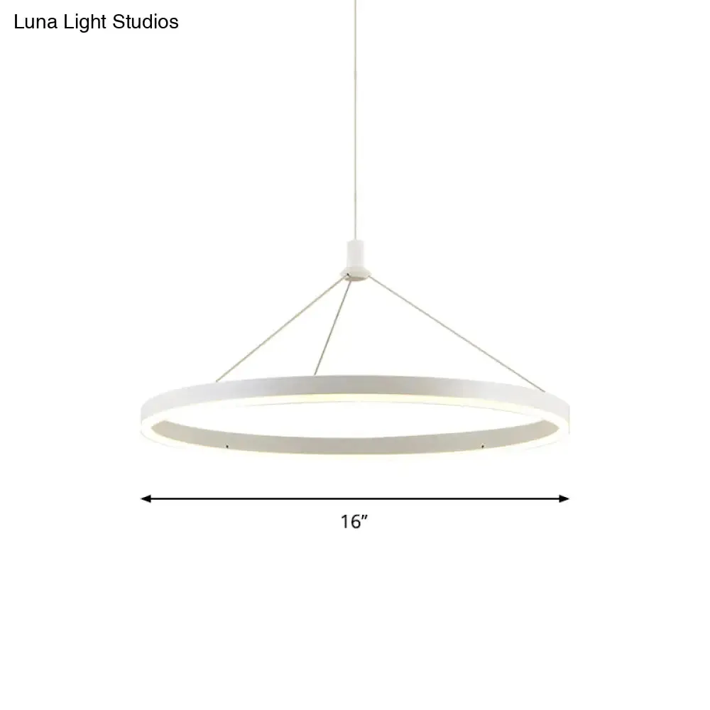 Modern White Loop Pendant Chandelier LED Acrylic Hanging Light - Adjustable Cord Grip - 12"/16"/47" Dia