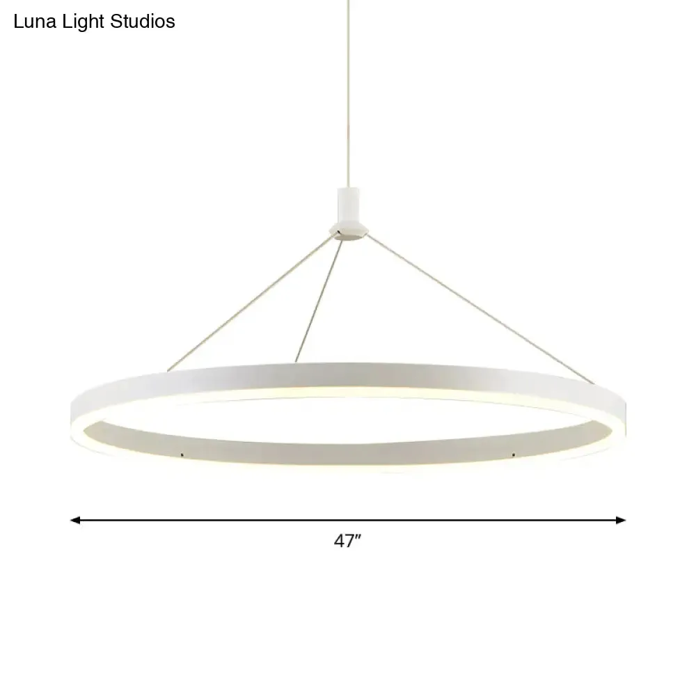 Modern White Loop Pendant Chandelier LED Acrylic Hanging Light - Adjustable Cord Grip - 12"/16"/47" Dia