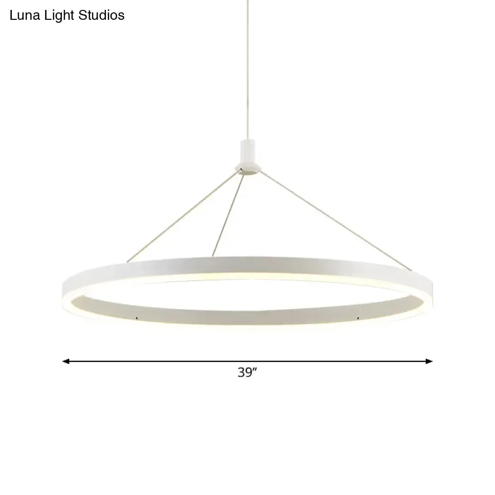 Modern White Loop Pendant Chandelier LED Acrylic Hanging Light - Adjustable Cord Grip - 12"/16"/47" Dia