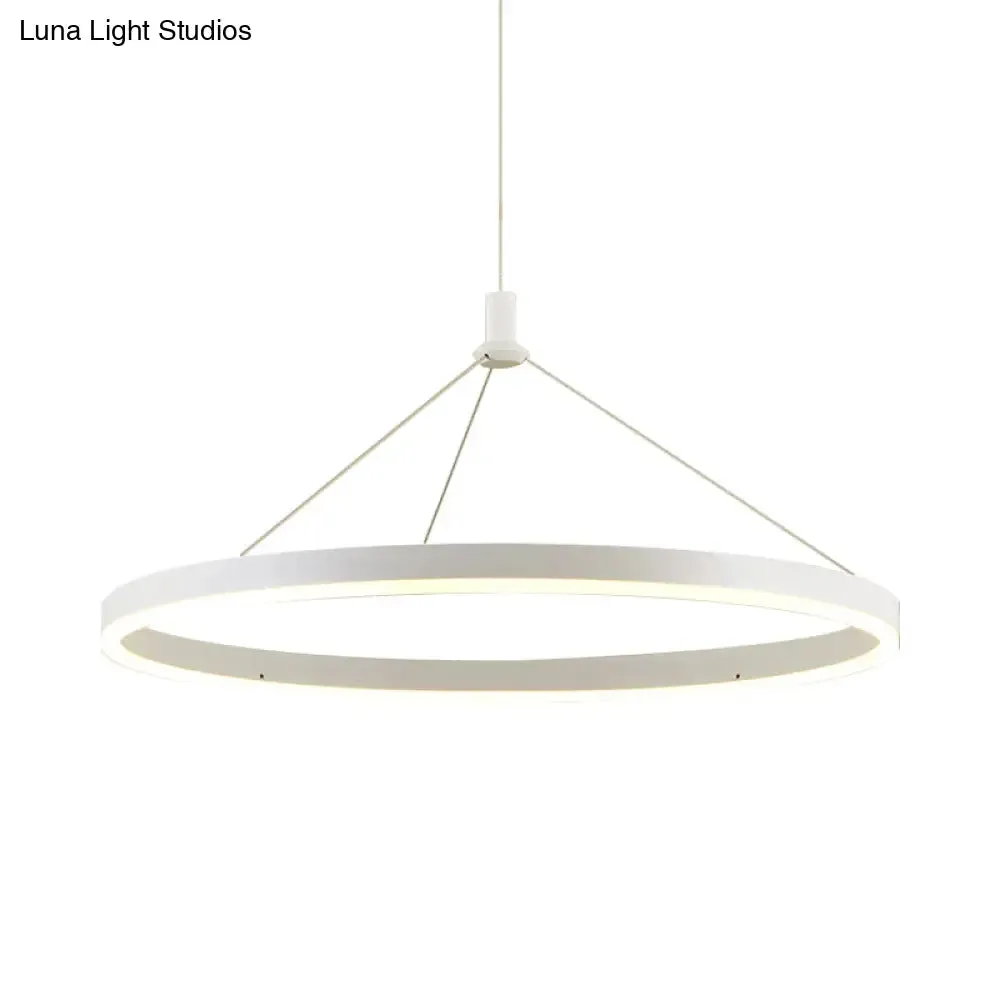 Modern White Loop Pendant Chandelier LED Acrylic Hanging Light - Adjustable Cord Grip - 12"/16"/47" Dia