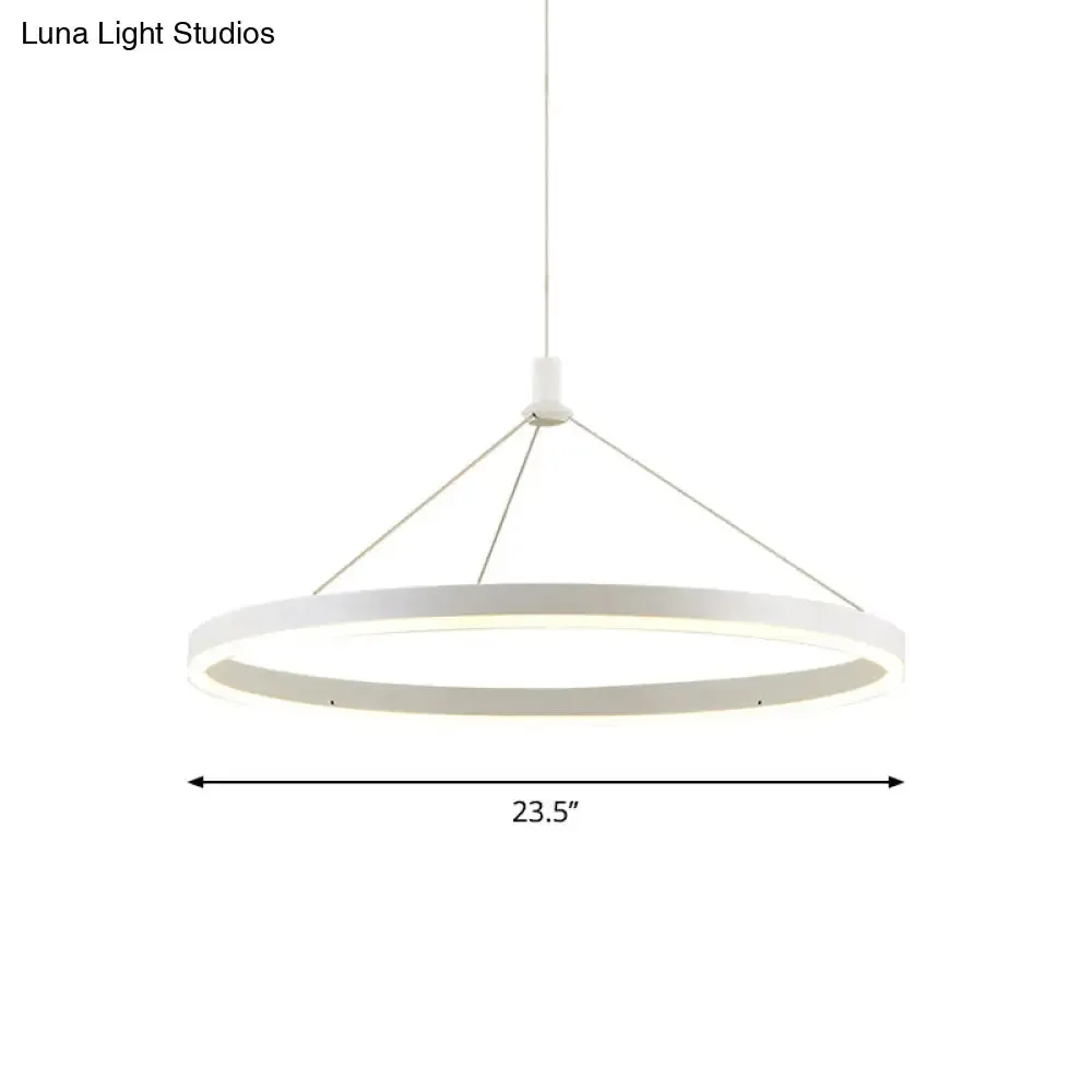 Modern White Loop Pendant Chandelier LED Acrylic Hanging Light - Adjustable Cord Grip - 12"/16"/47" Dia