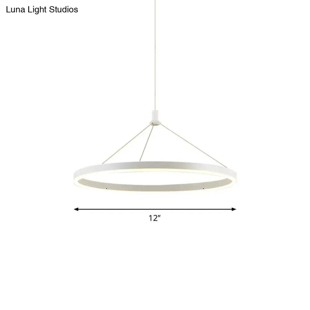 Modern White Loop Pendant Chandelier LED Acrylic Hanging Light - Adjustable Cord Grip - 12"/16"/47" Dia