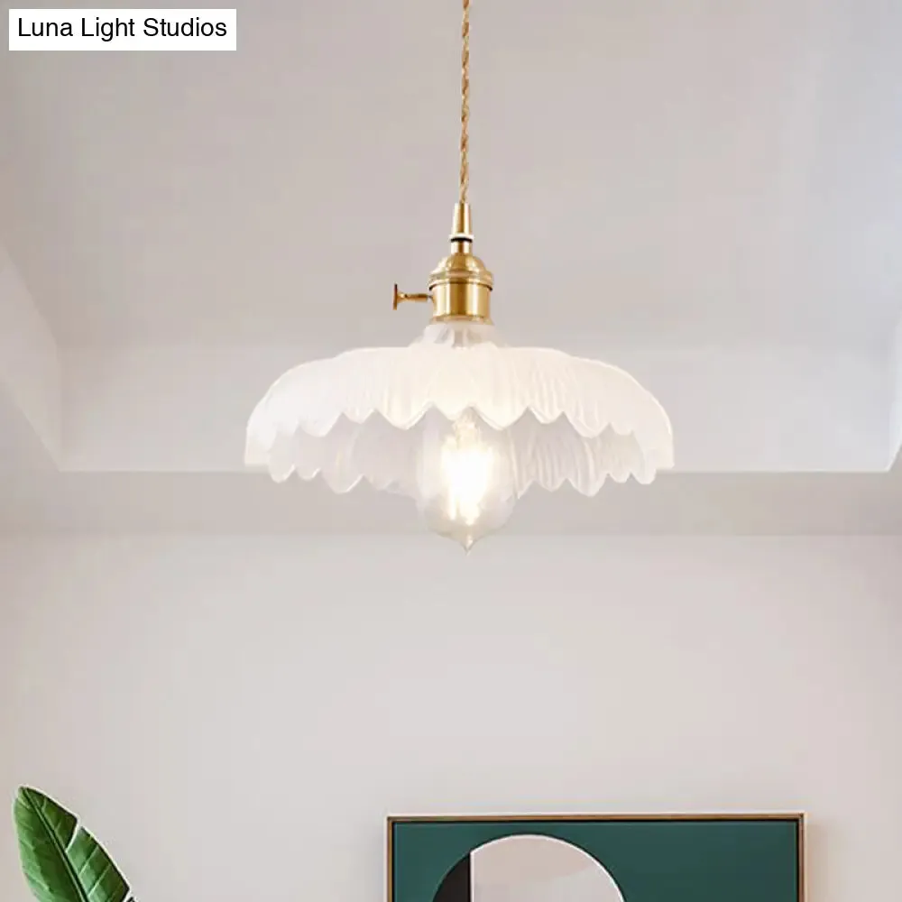 Modern White Prismatic Glass Umbrella Pendant Lamp - 10"/12" Wide, 1-Light, Brass Suspension, Ideal for Restaurants