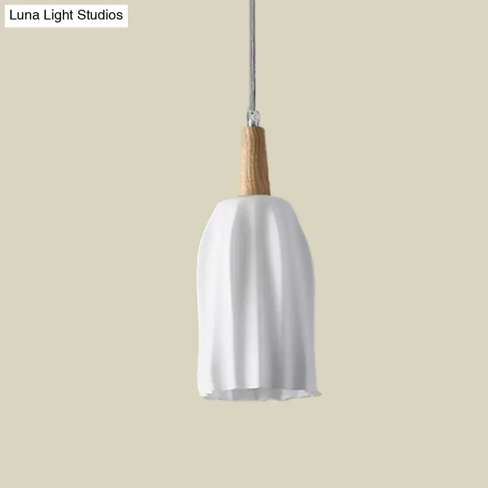 Modern Wood Cup Ceiling Light with 1 Prismatic Glass Pendant