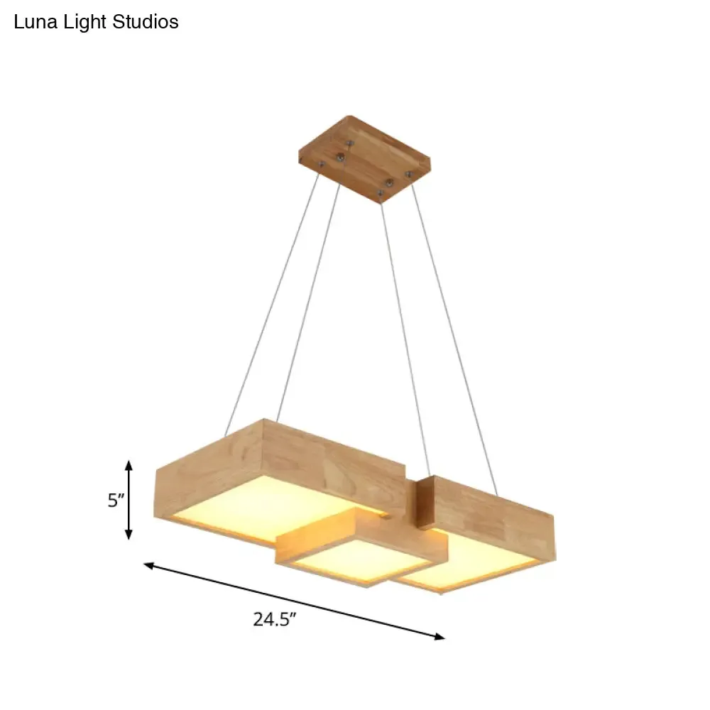 Modern Wood Dining Table LED Pendant Light with Symmetric Acrylic Shade - Warm/White Light, 24.5"/29" Width