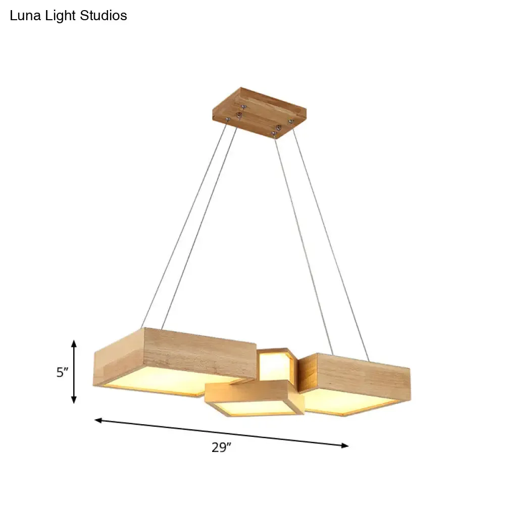 Modern Wood Dining Table LED Pendant Light with Symmetric Acrylic Shade - Warm/White Light, 24.5"/29" Width