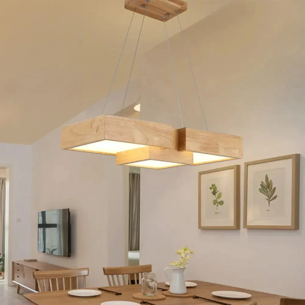 Modern Wood Dining Table LED Pendant Light with Symmetric Acrylic Shade - Warm/White Light, 24.5"/29" Width