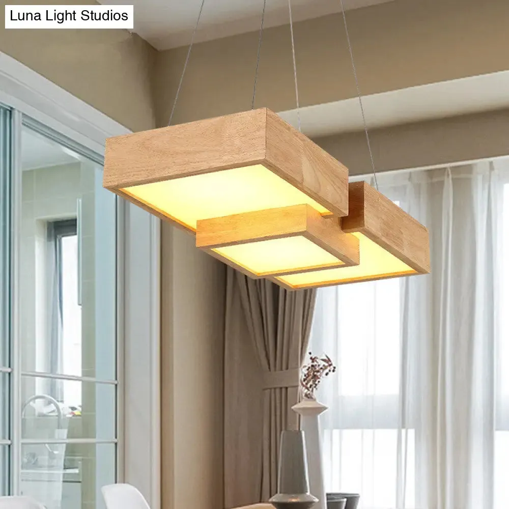 Modern Wood Dining Table LED Pendant Light with Symmetric Acrylic Shade - Warm/White Light, 24.5"/29" Width