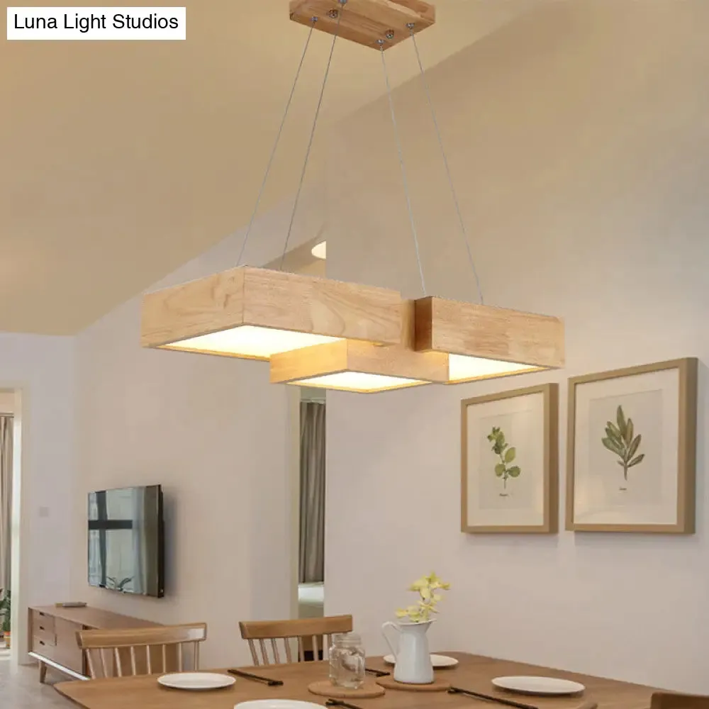 Modern Wood Dining Table LED Pendant Light with Symmetric Acrylic Shade - Warm/White Light, 24.5"/29" Width