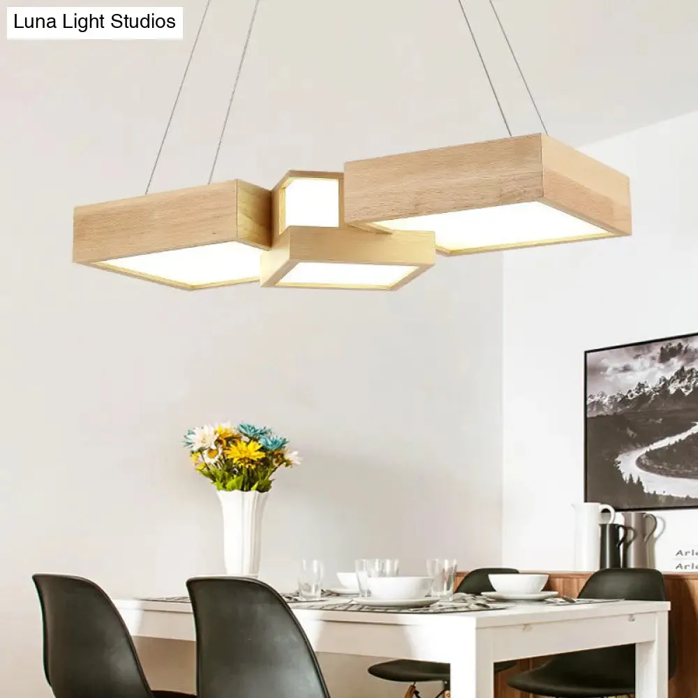 Modern Wood Dining Table LED Pendant Light with Symmetric Acrylic Shade - Warm/White Light, 24.5"/29" Width