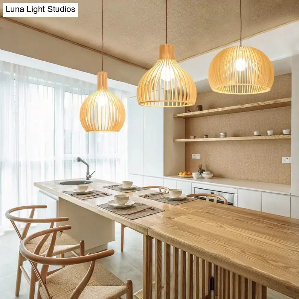 Modern Wood Geometric Pendant Light for Restaurant Ceilings