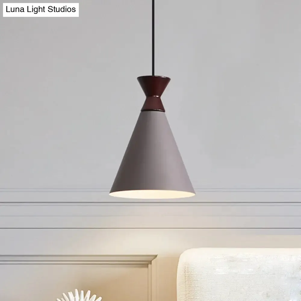 Modernist Iron Pendant Light - Wide Flare Drop, 1 Head Bedside Suspension Lamp in Black/Grey/White