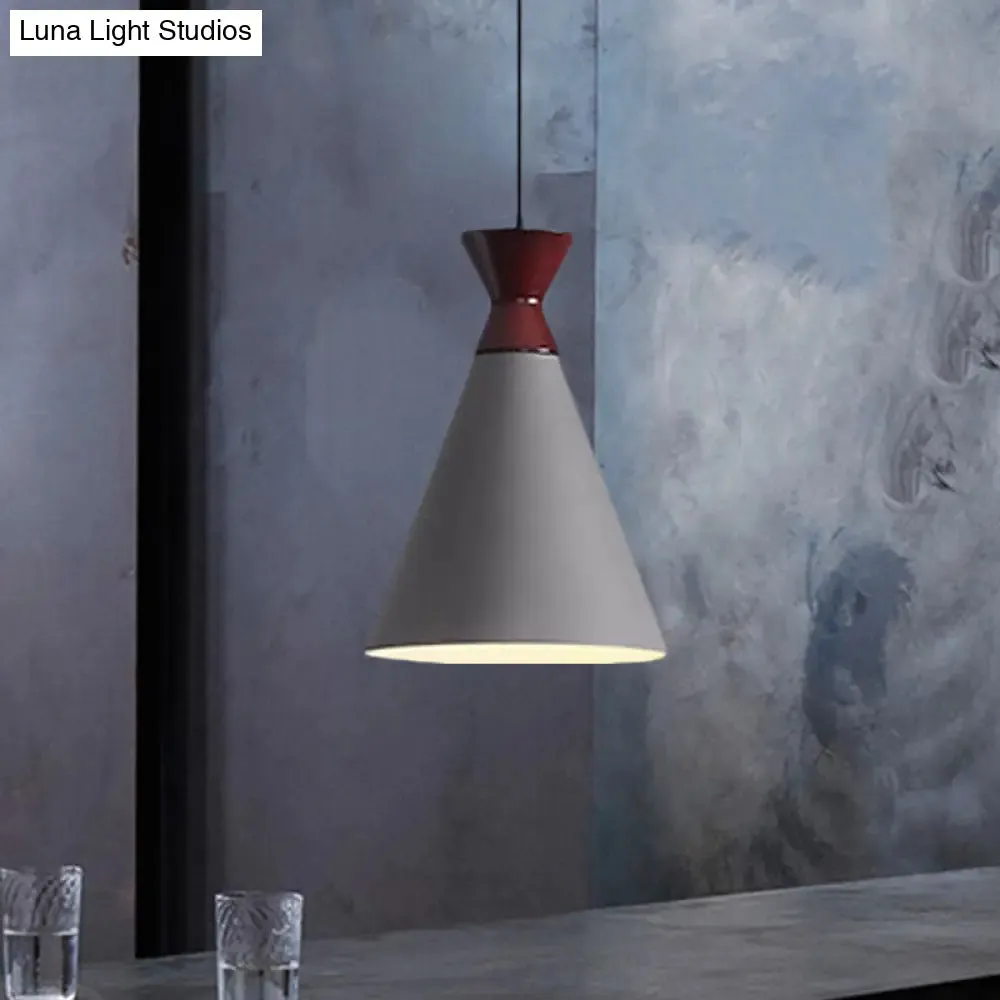 Modernist Iron Pendant Light - Wide Flare Drop, 1 Head Bedside Suspension Lamp in Black/Grey/White