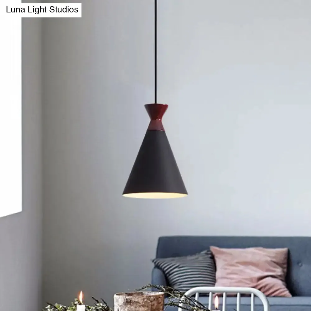 Modernist Iron Pendant Light - Wide Flare Drop, 1 Head Bedside Suspension Lamp in Black/Grey/White