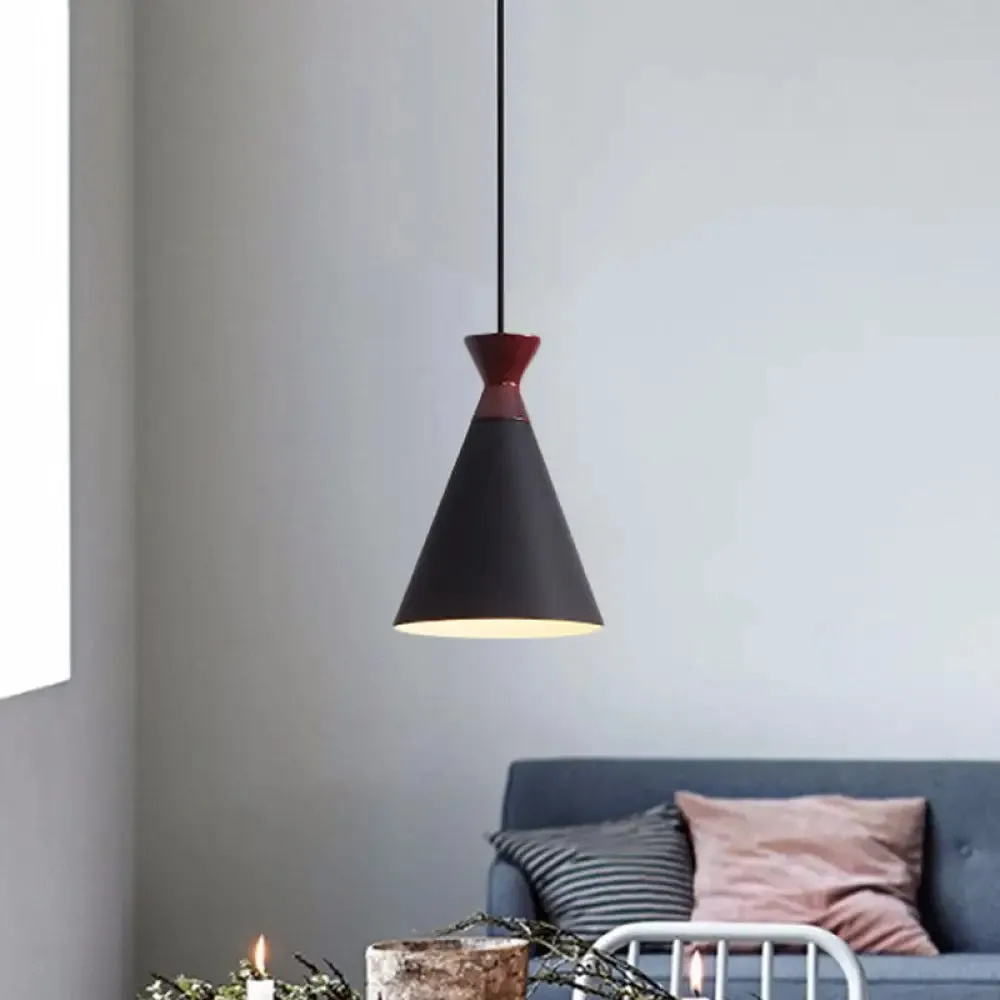 Modernist Iron Pendant Light - Wide Flare Drop, 1 Head Bedside Suspension Lamp in Black/Grey/White