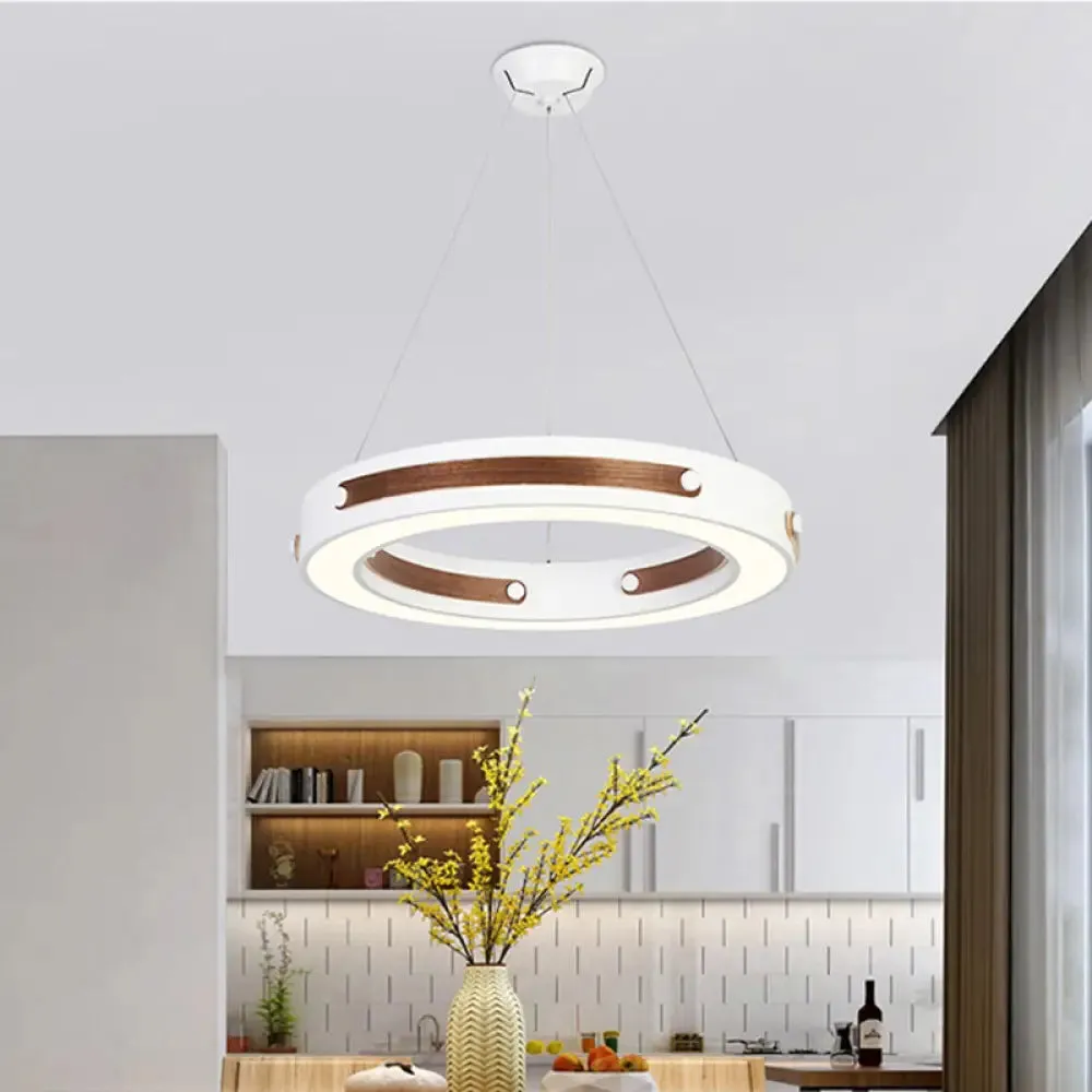 Modernist LED Pendant Lamp with Wood Detail and Warm/White Light, 21.5"/27.5" Diameter