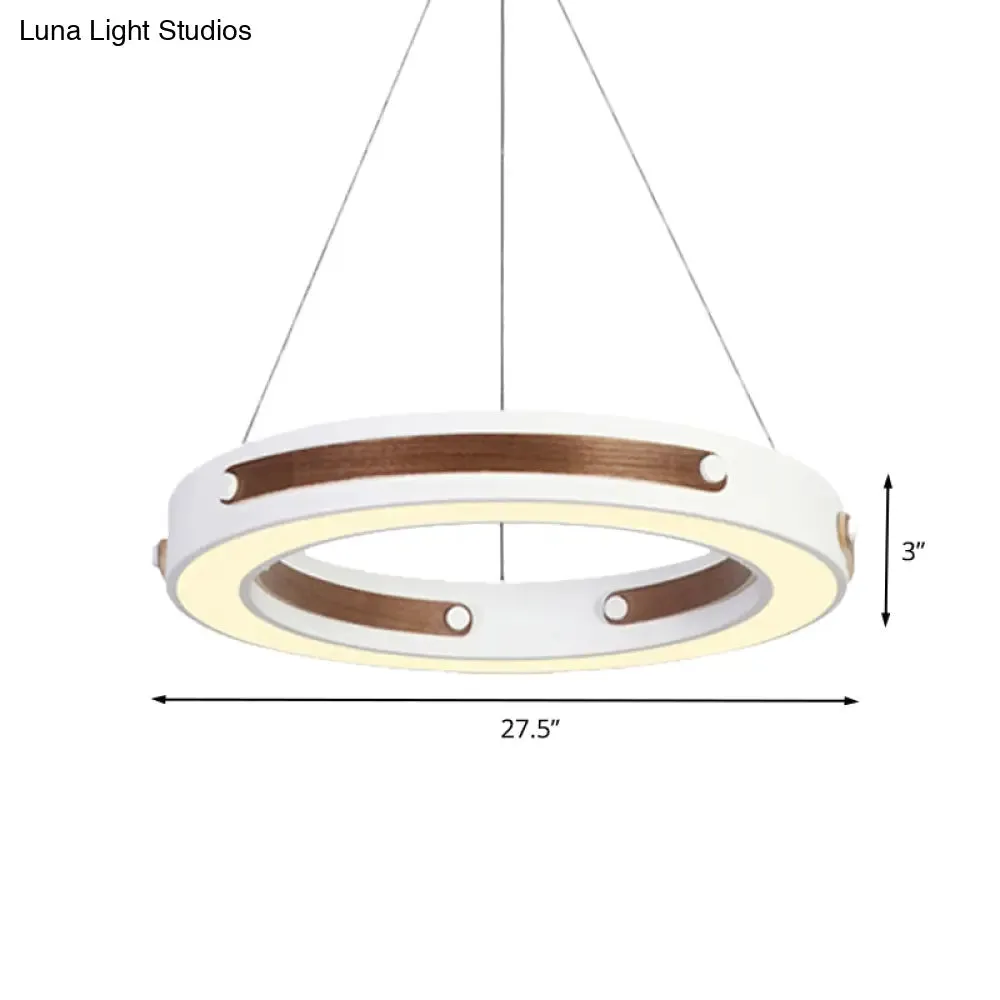 Modernist LED Pendant Lamp with Wood Detail and Warm/White Light, 21.5"/27.5" Diameter