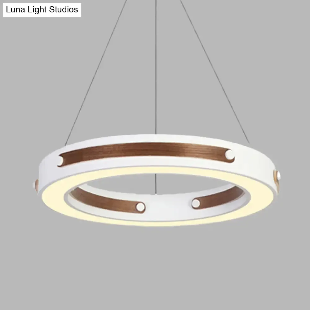 Modernist LED Pendant Lamp with Wood Detail and Warm/White Light, 21.5"/27.5" Diameter