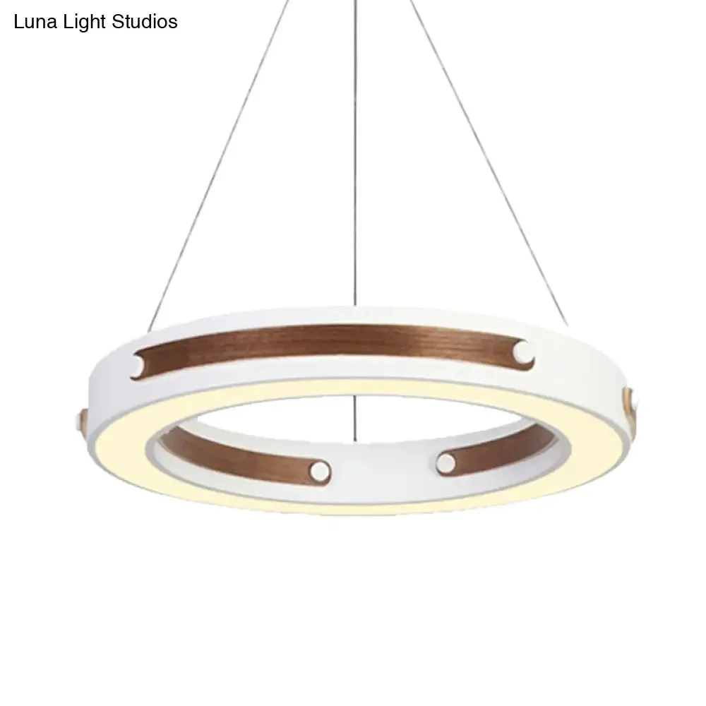 Modernist LED Pendant Lamp with Wood Detail and Warm/White Light, 21.5"/27.5" Diameter