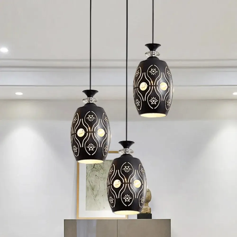 Modernist Metallic 3-Head Black Pendant Light for Dining Room - Globe/Oval/Waterdrop Cluster Design