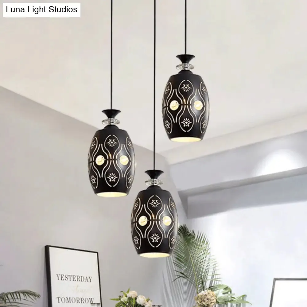 Modernist Metallic 3-Head Black Pendant Light for Dining Room - Globe/Oval/Waterdrop Cluster Design