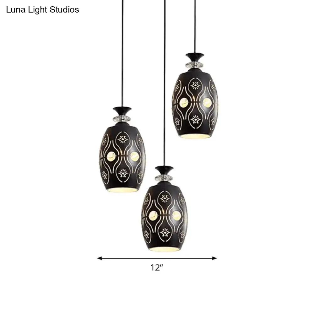 Modernist Metallic 3-Head Black Pendant Light for Dining Room - Globe/Oval/Waterdrop Cluster Design