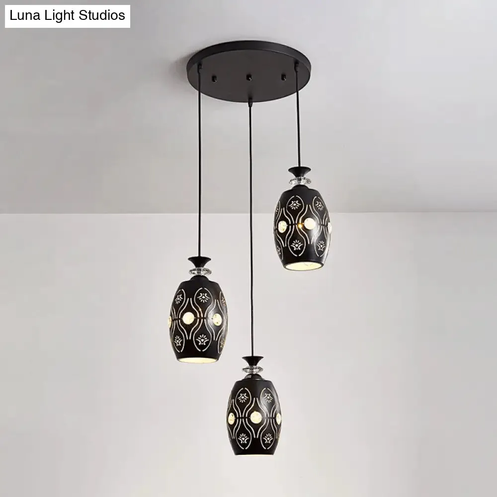 Modernist Metallic 3-Head Black Pendant Light for Dining Room - Globe/Oval/Waterdrop Cluster Design