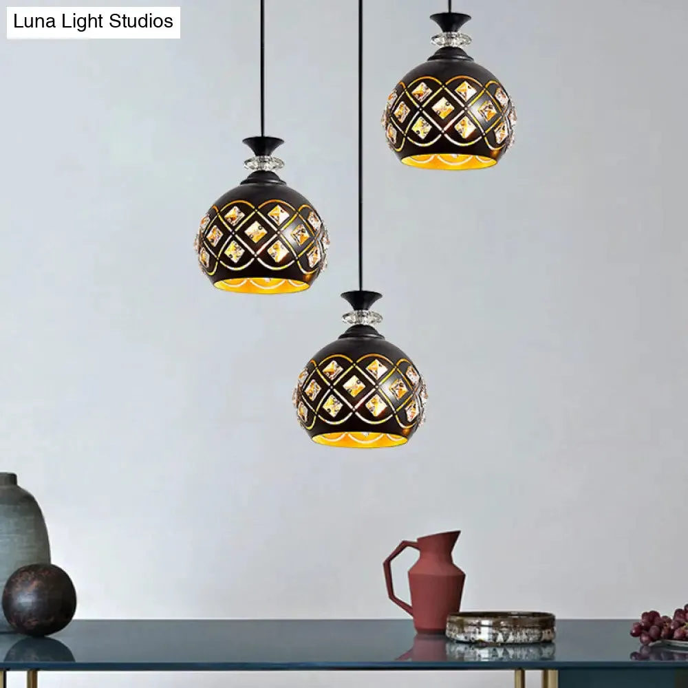 Modernist Metallic 3-Head Black Pendant Light for Dining Room - Globe/Oval/Waterdrop Cluster Design