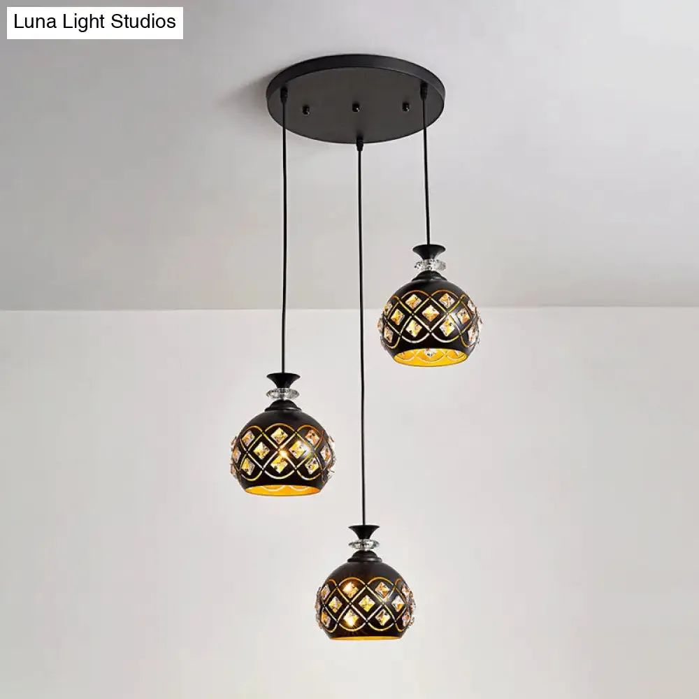 Modernist Metallic 3-Head Black Pendant Light for Dining Room - Globe/Oval/Waterdrop Cluster Design