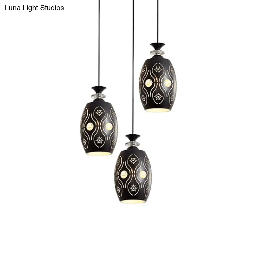 Modernist Metallic 3-Head Black Pendant Light for Dining Room - Globe/Oval/Waterdrop Cluster Design