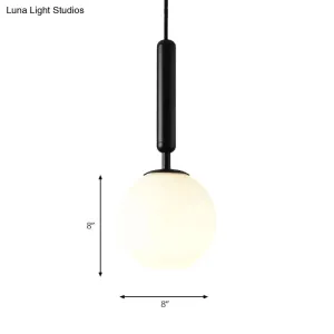 Modernist White Glass Pendant Light with Black/Gold Finish - Adjustable Sizes