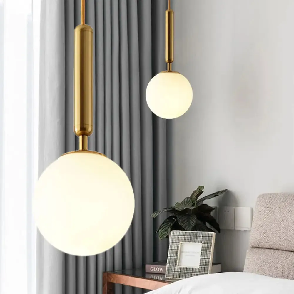 Modernist White Glass Pendant Light with Black/Gold Finish - Adjustable Sizes