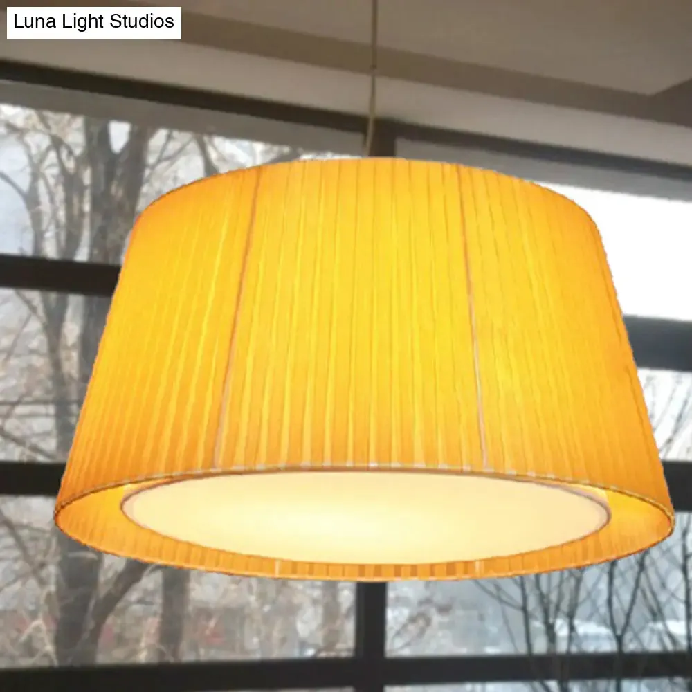 Modernist Yellow Gathered Fabric Pendant Ceiling Light - Dual Frustum Hanging Fixture, 1 Head