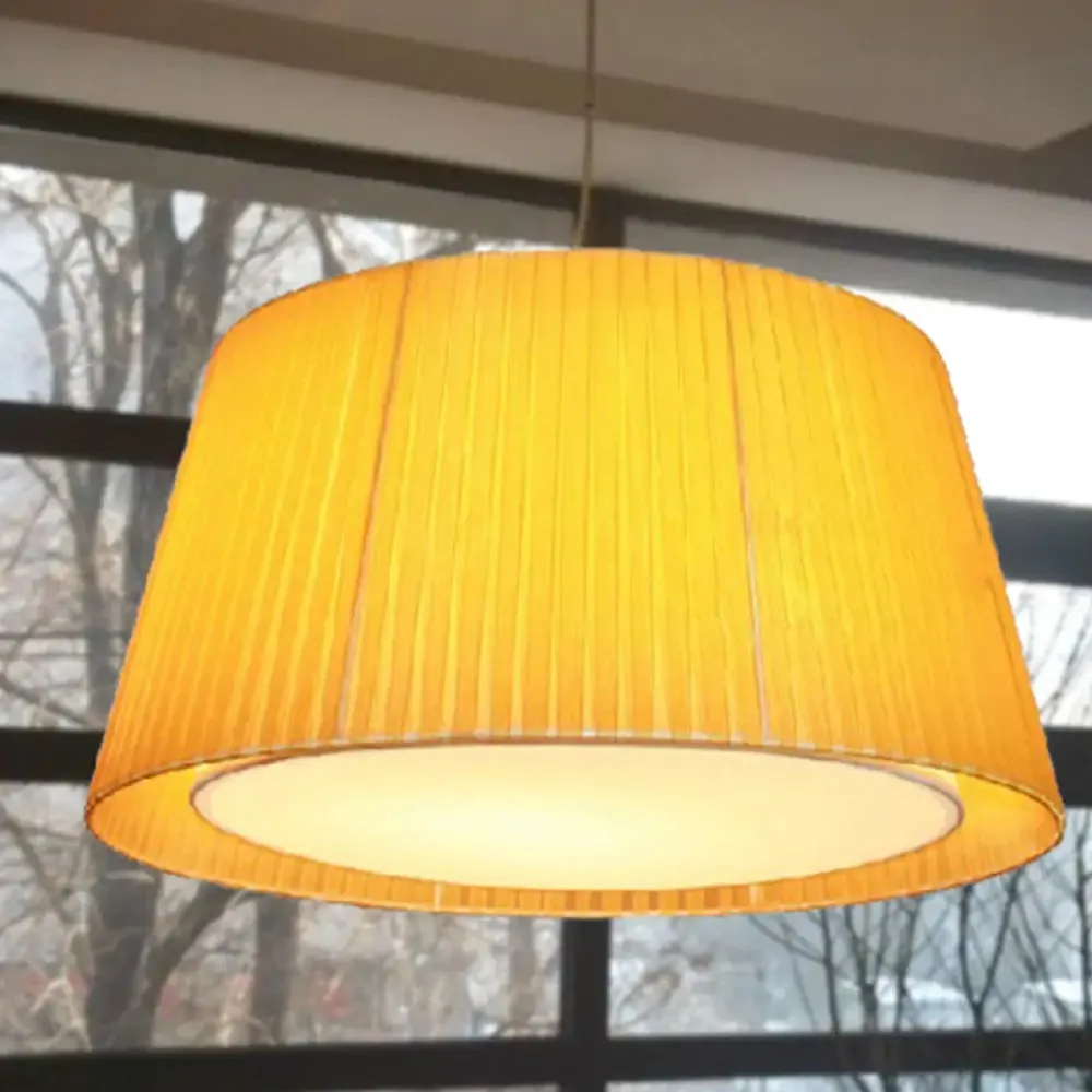 Modernist Yellow Gathered Fabric Pendant Ceiling Light - Dual Frustum Hanging Fixture, 1 Head