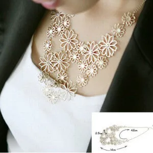 New Hot  Multilayer gold hollow flowers choker bib statement necklace  for women  Free Shipping